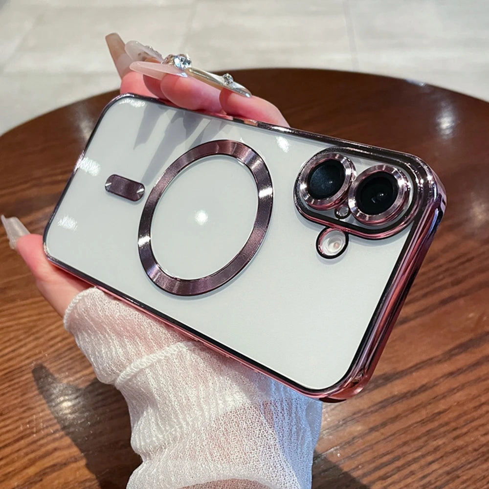 Luxury Clear Plating Magnetic Phone Case for Samsung Galaxy S25 S24 S23 FE S22 S21 S20 Plus Note 20 Ultra A55 A35 A15 A05 Cover