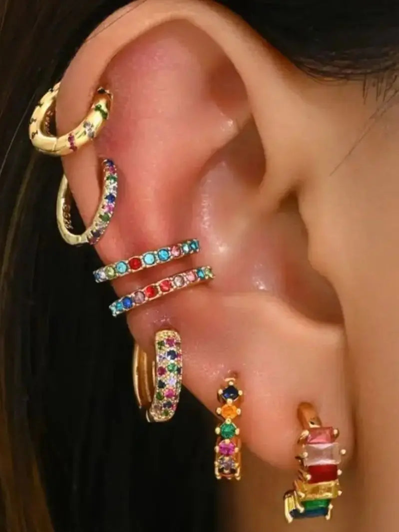 7pcs/Set Fashion Multicolour Stud Earrings For Women Zircon Ear Cuffs Without Piercing Earrings Jewelry Gift