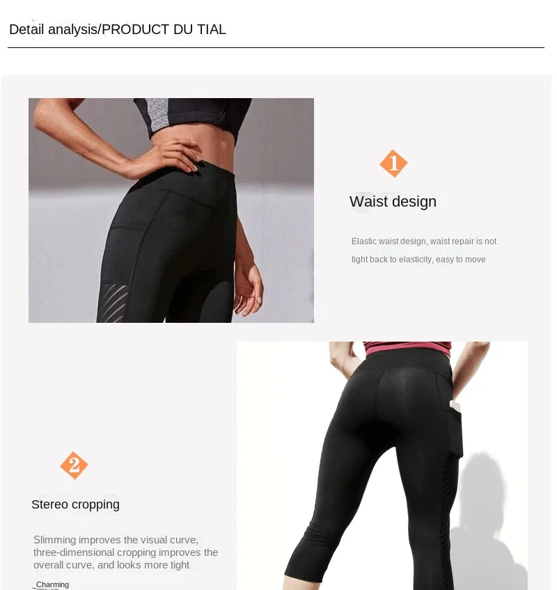 Women Sport Shorts cropped pants Fitness Nudity High Waist Hip Lift Running Yoga Side Pockets Tights Quick Dry Gym Sportswear