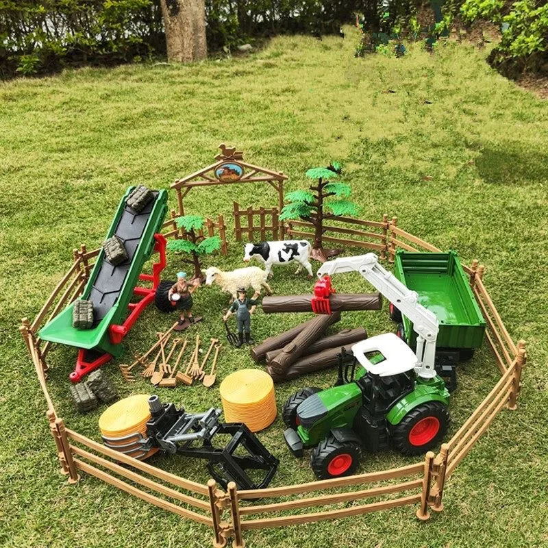 Tractor Toy Car Model Trailer and Accessories Simulation Children's Farmer Car