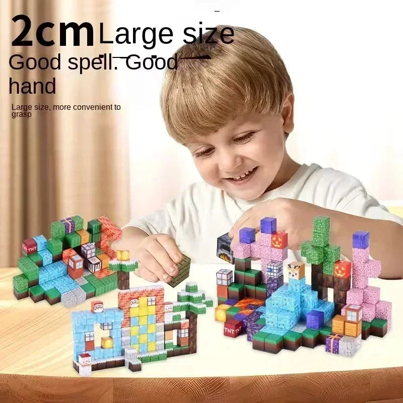Magnetic Building Blocks Mine World Montessori Educational STEM Sensory Toy for Magnet Cube Kids Boys Girls Ages 3+ DIY Toy Gift