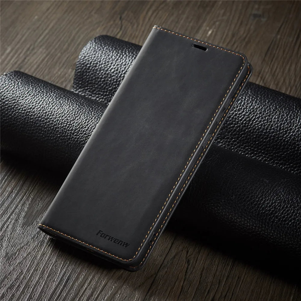 Leather Magnetic Flip Case For iPhone 16 15 14 17 Pro Max Air 16E 13 12 11 XS Max XR SE 8 7 Plus Wallet Card Solt Phone Cover