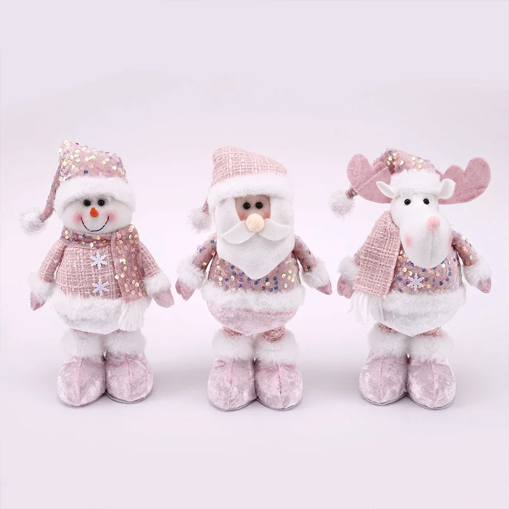 1PC New Santa Claus Snowman Elk Pink Sequin Telescopic Doll Merry Christmas Decorations Window Props Matching Supplies Ornaments