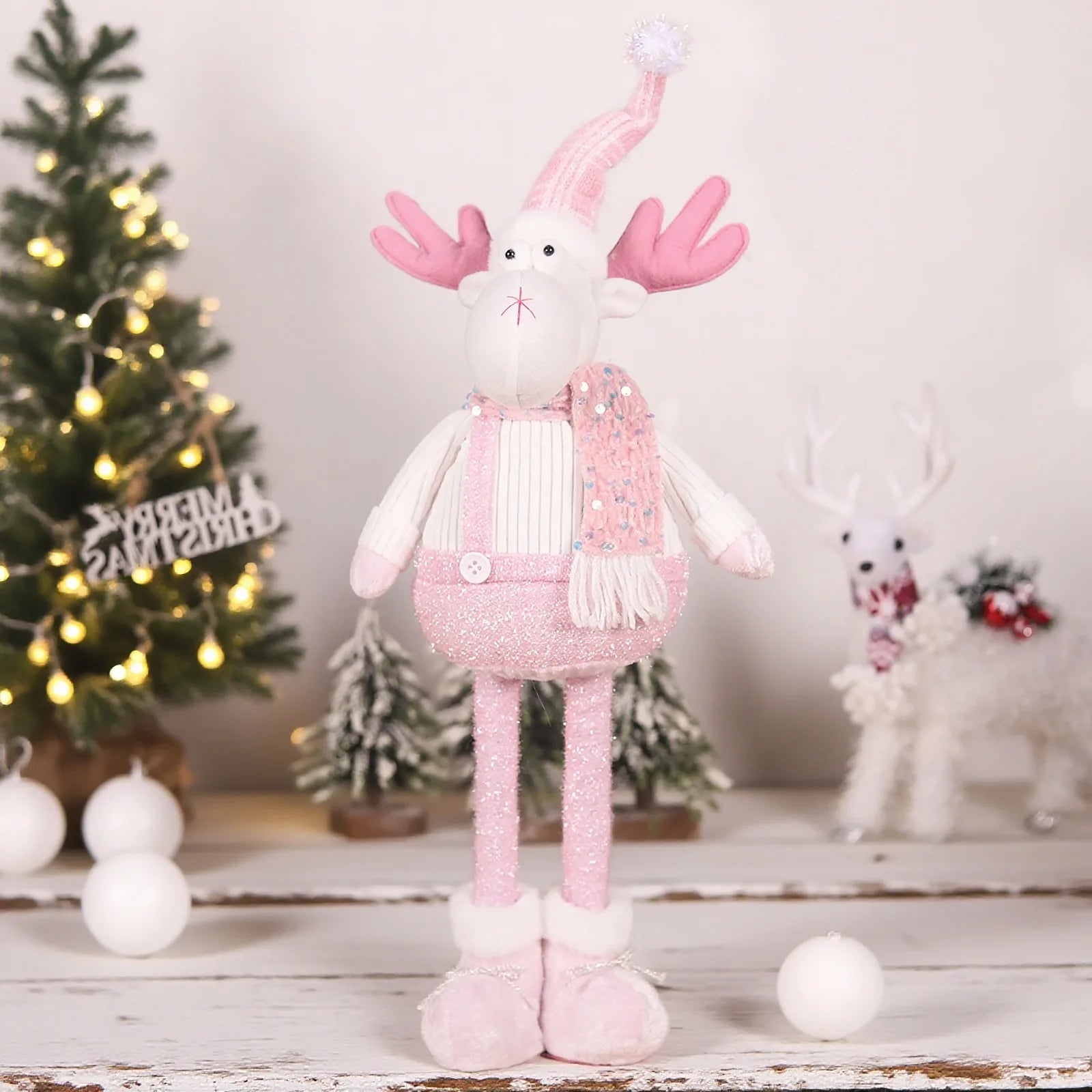 1PC New Santa Claus Snowman Elk Pink Sequin Telescopic Doll Merry Christmas Decorations Window Props Matching Supplies Ornaments