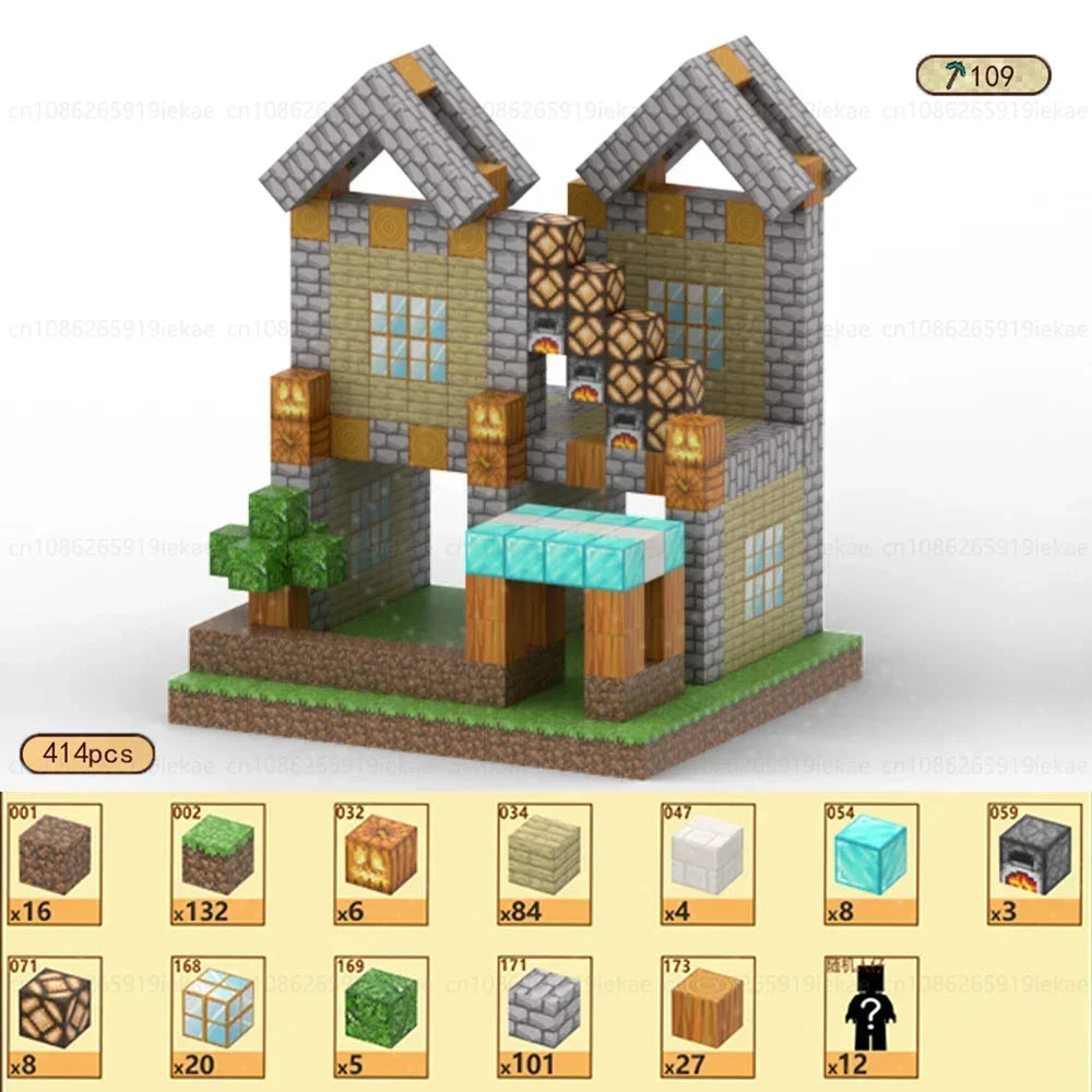 Magnetic Building Blocks Mine World Montessori Educational STEM Sensory Toy for Magnet Cube Kids Boys Girls Ages 3+ DIY Toy Gift