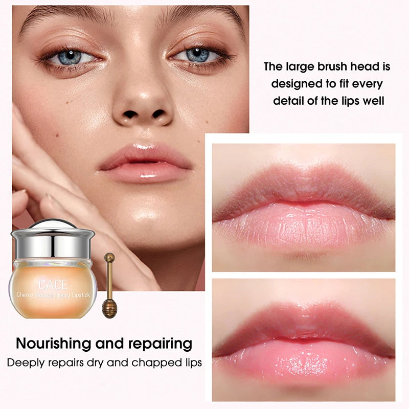 CACE Cherry Blossom Honey Lip Balm — Deeply Hydrating and Plumping, Water-Rich Glossy Finish, Non-Sticky,