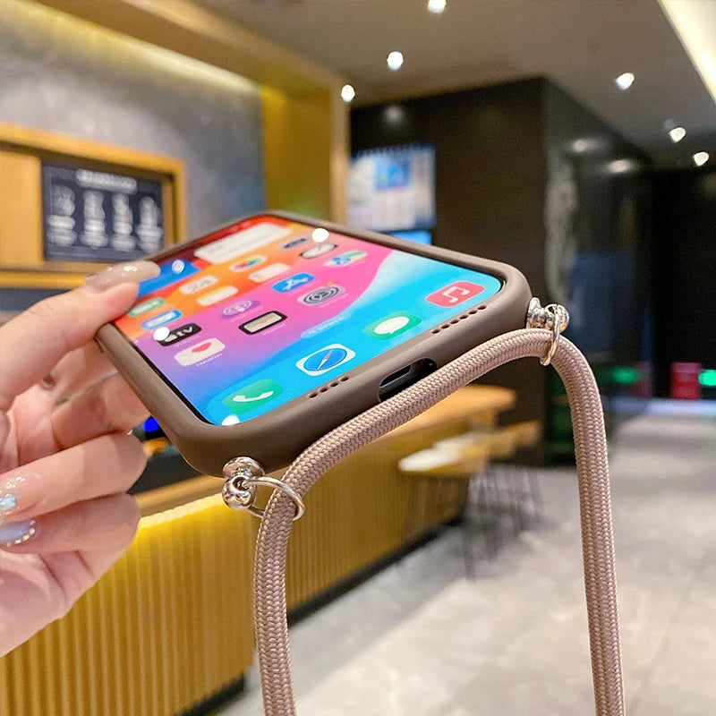 Crossbody Love Phone Cases for IPhone 17 16 Pro Max 15 14 13 12 11 With Lanyard Silicone Back Cover