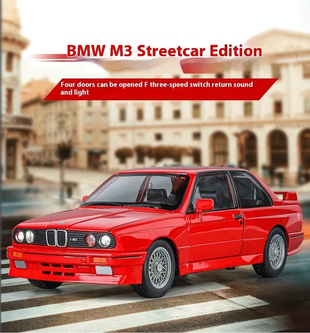 1:24 1988 BMW M3 E30 Alloy Sports Car Model Diecasts Metal Classic Car Vehicles Model Simulation Sound and Light Kids Toys Gifts