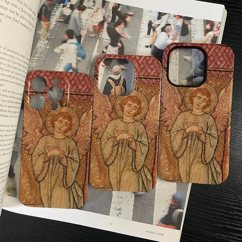 Angel Embroidery Art Phone Case for IPhone 13 Mini 12 11 Pro 14 15 16 Se 2020 XR 8 Plus XS Max Silicone Phone Cover IPhone Case