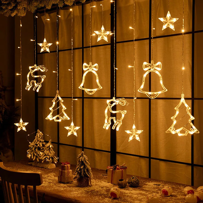 LED Christmas Stars Moons Fairy Light EU Garland Home Pendant Elk Wedding Light for Home Decoration Drop Ornaments Gift Navidad