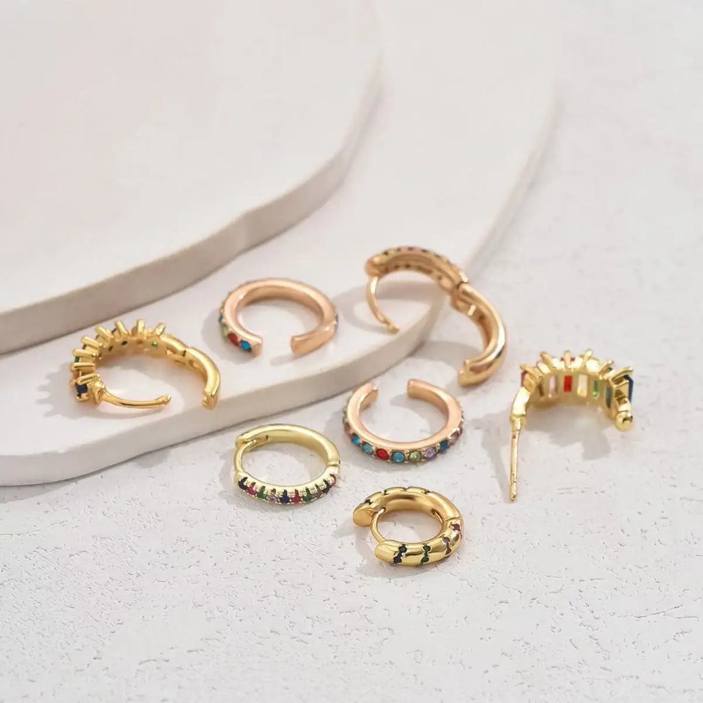 7pcs/Set Fashion Multicolour Stud Earrings For Women Zircon Ear Cuffs Without Piercing Earrings Jewelry Gift