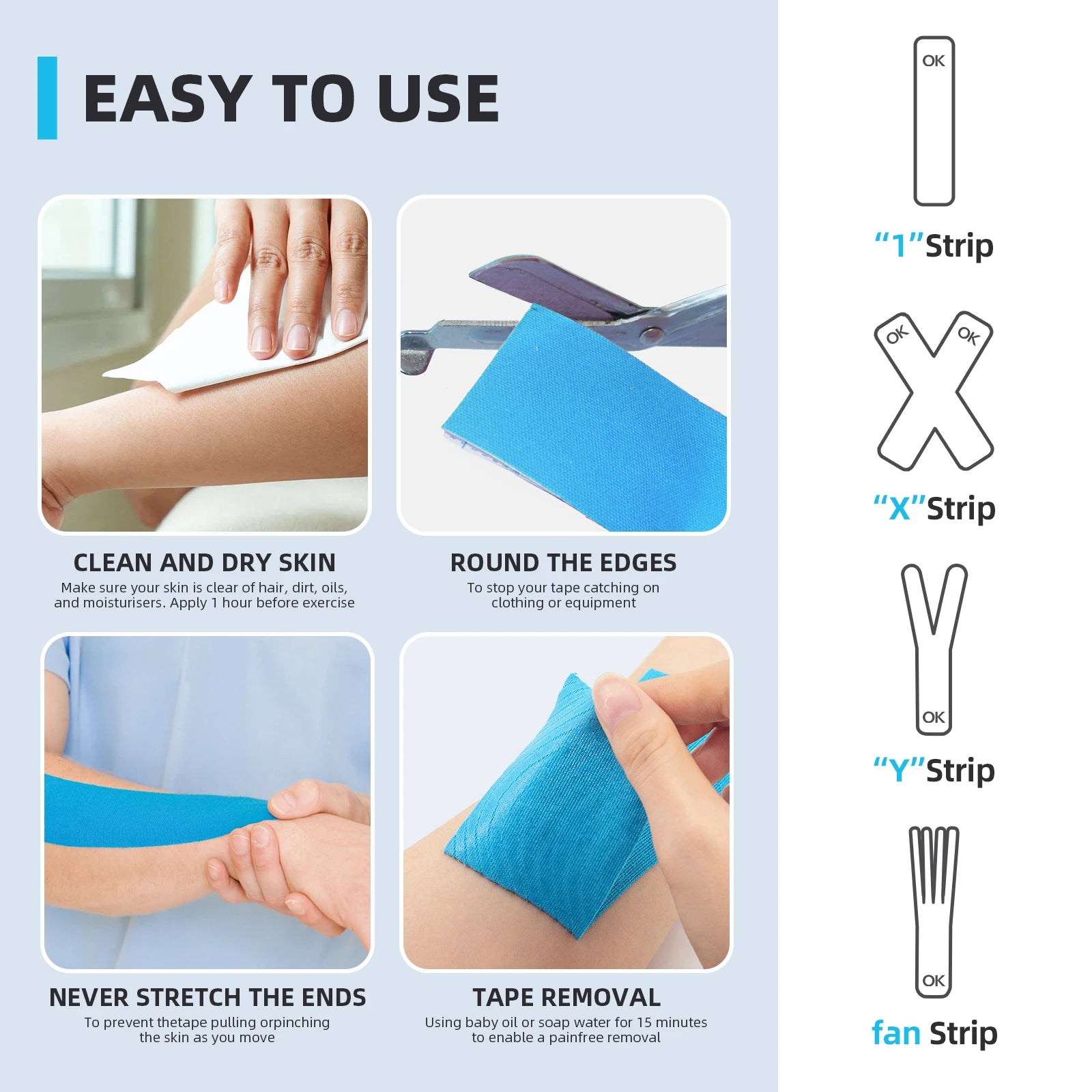 2 Rolls OK TAPE Updated Kinesiology Tape, New Packaging 5cm x 5m, 25cm Precut 20 Strips, Cotton Elastic Athletic Tape Latex Free