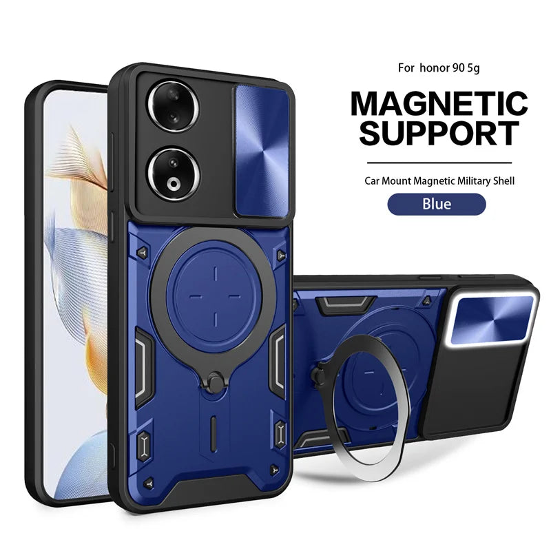 Funda For Honor 90 5G Case Shockproof Armor Magnetic Metal Ring Phone Case For Honer Honar 90 Honor90 Slide Camera Protect Cover