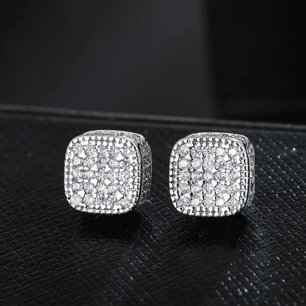 Trendy Square-shaped Men Cool Hip Hop Style Stud Earrings with  Zirconia Perfect Men's and Women's Rock Jewelry Accessories