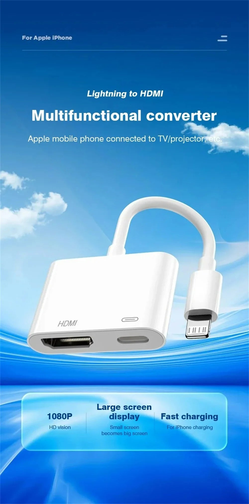 HD 1080P Phone To HDMI-Compatible Projection Cable Adapter Audio Sync Screen Connector For Lightning To HDMI-Compatible Adapter