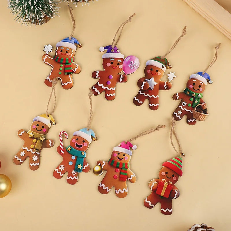 12/24pcs Christmas Gingerbread Man Ornaments Xmas Tree Wooden Hanging Pendants 2026 New Year Party Home Decoration Kids DIY GIft