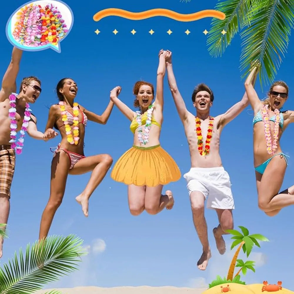 1-120Pcs Hawaii Party Leis Wreath  Artificial Leis Garlands Necklaces for Luau, Beach, Wedding or Birthday Party Decorations