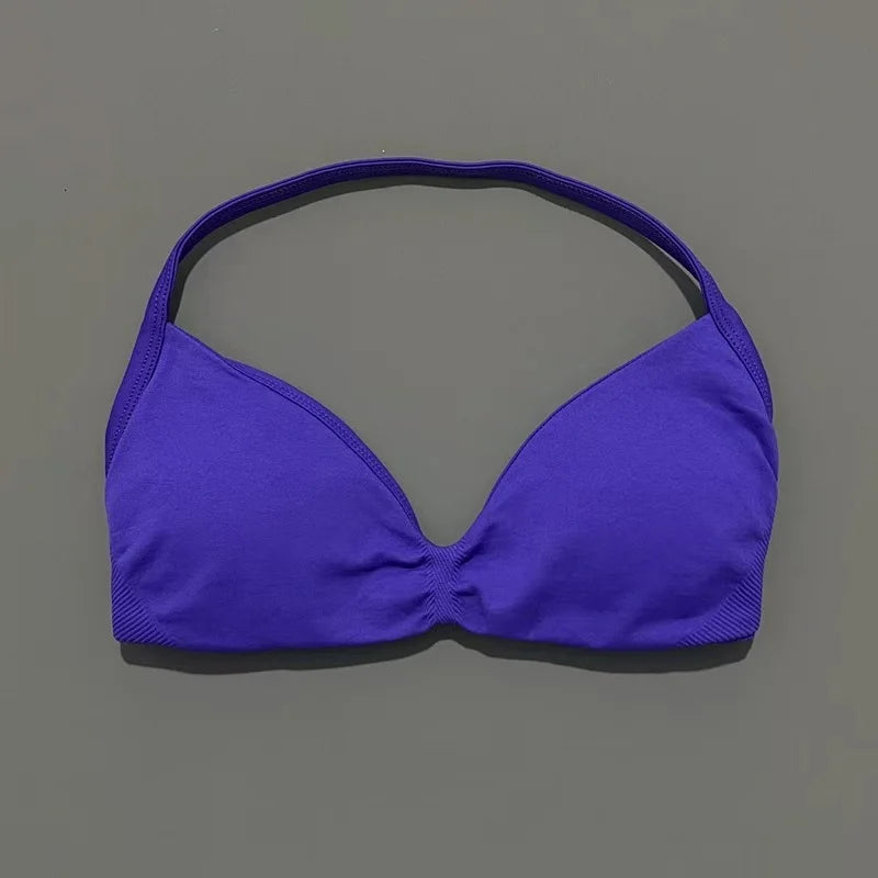 Sports Bra Strappy Backless Yoga Gym Bra Scrunch Push-up Removable Cups Women Workout Clothing Gym Top Halter Sport Bras