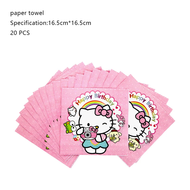 Hello Kitty Birthday Party Decoration Cartoon Cat Kids Aluminum Foil Balloon Disposable Tableware Banner Child Event Supplies