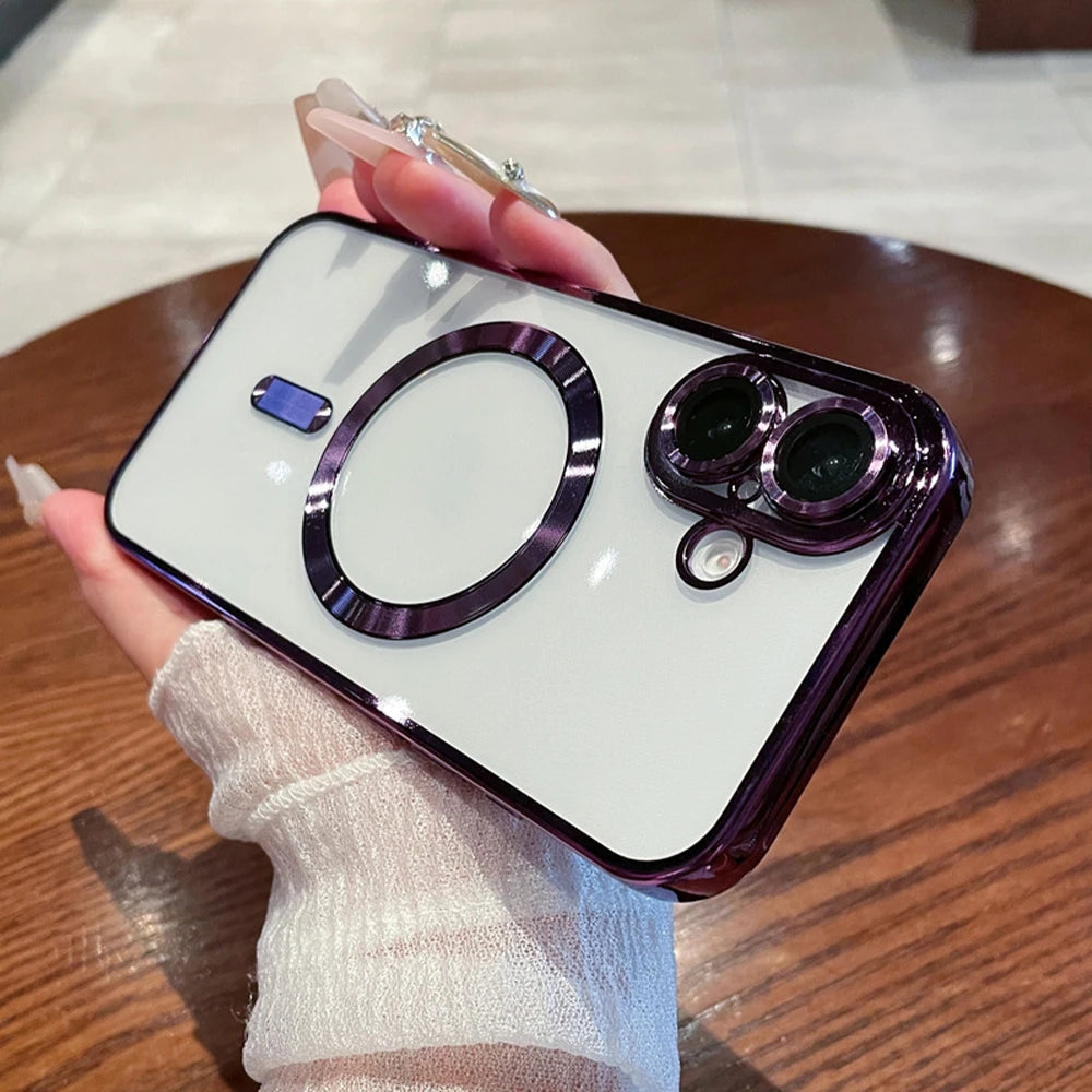Luxury Clear Plating Magnetic Phone Case for Samsung Galaxy S25 S24 S23 FE S22 S21 S20 Plus Note 20 Ultra A55 A35 A15 A05 Cover