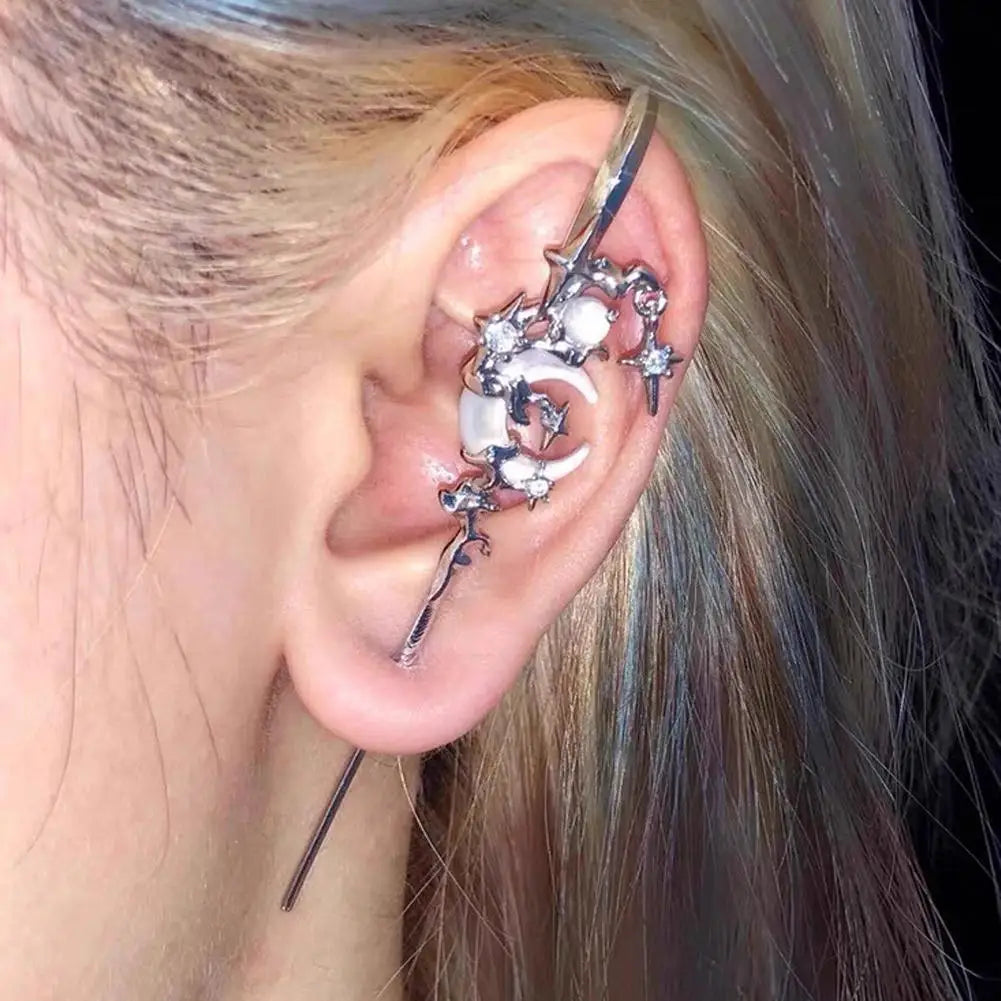 1pcs Stars Moon Ear Studs Diamond Setting Ear Crochet Perforation Earrings Punk Ear Hook Goth Sword Earrings Jewelry Accessorie