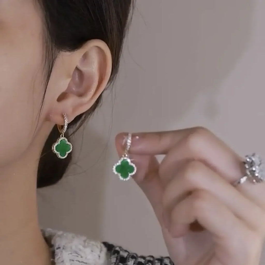 Green Four-leaf Clover Earrings Women's Gentle Fashionable Jewelry Ear Studs Autumn Winter Stylish Korean Trend