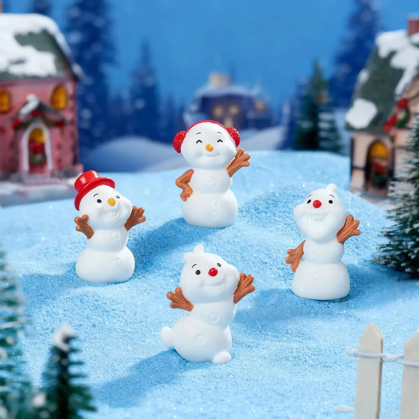 5/10PCS Cute Snowman Figurines Mini Christmas Decor For Fairy Garden Sensory Bins Collector Display Gift