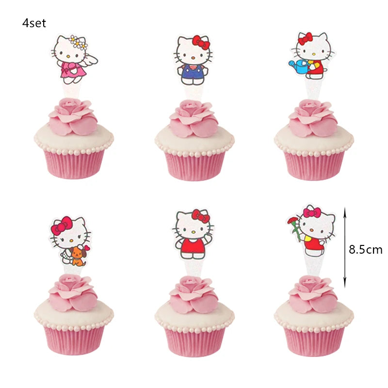 Hello Kitty Birthday Party Decoration Cartoon Cat Kids Aluminum Foil Balloon Disposable Tableware Banner Child Event Supplies