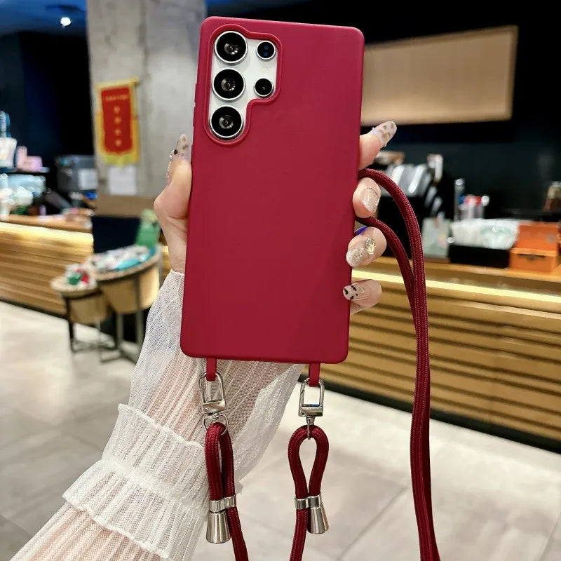 Strap Case For Samsung Galaxy S25 Ultra S21 S22 S23 Plus S24 FE S25FE A17 A56 Crossbody Lanyard Double Buckle Cord Soft Cover