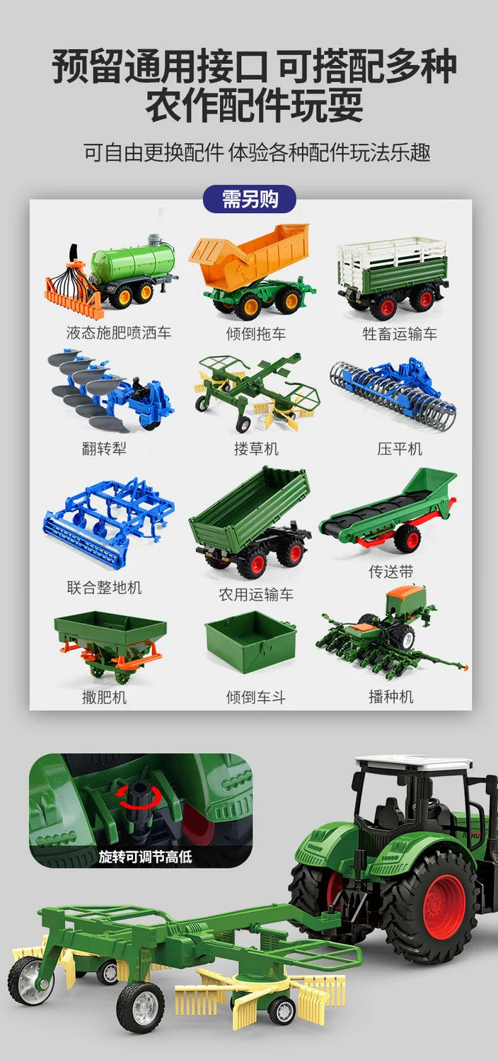Tractor Toy Car Model Trailer and Accessories Simulation Children's Farmer Car