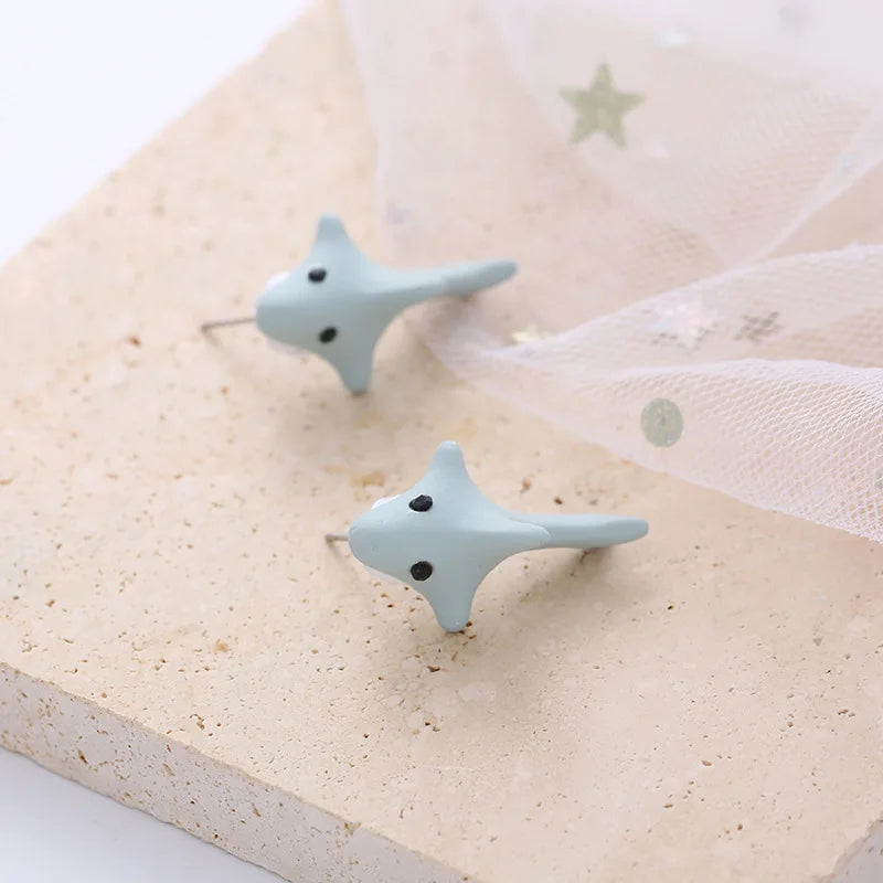 2pcs/1pair Animal Cartoon Stud Earring For Women Cute Dinosaur Little Dog Whale Clay Bite Ear Jewelry Funny Gifts Fashion