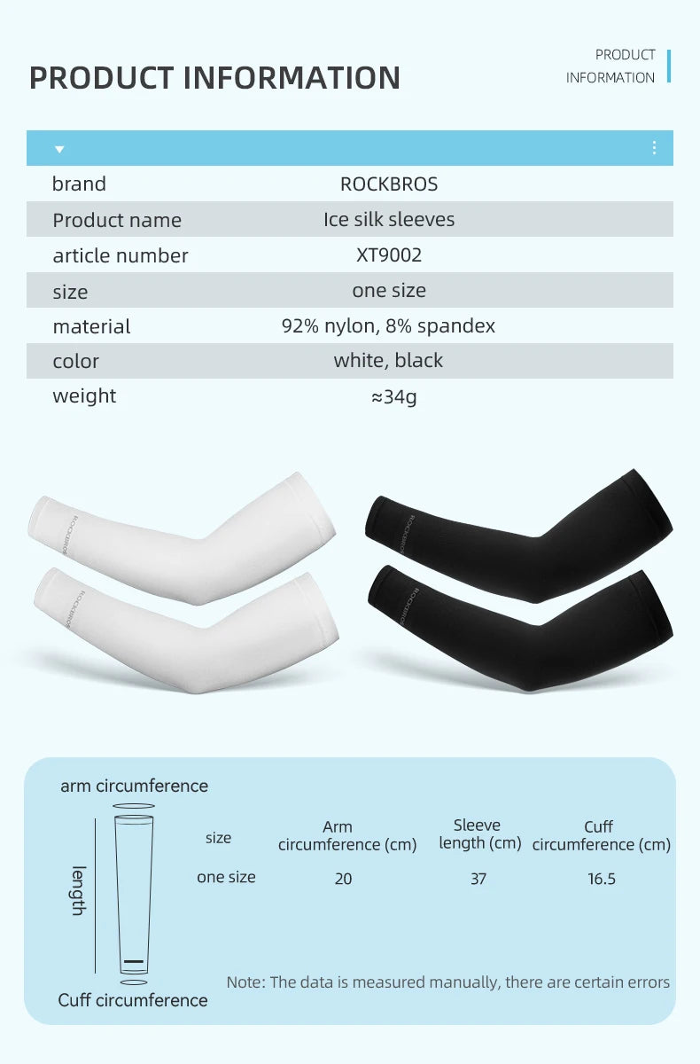 ROCKBROS Ice Silk Bicycle Sleeves Summer Breathable Cycling Arm Protection Outdoor Sun UV Protect Sports MTB Road Bike Sleeves