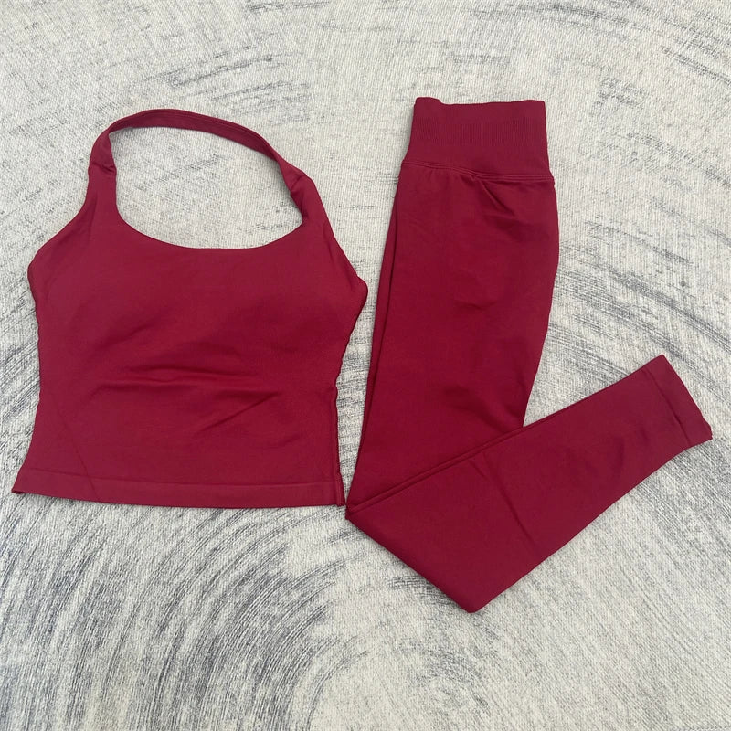 Women's High Stretch Soft Halter Top Sports Tops Legging Set Gym Workout Yoga Fitness Active Wear Impact Outfit Sport Pant