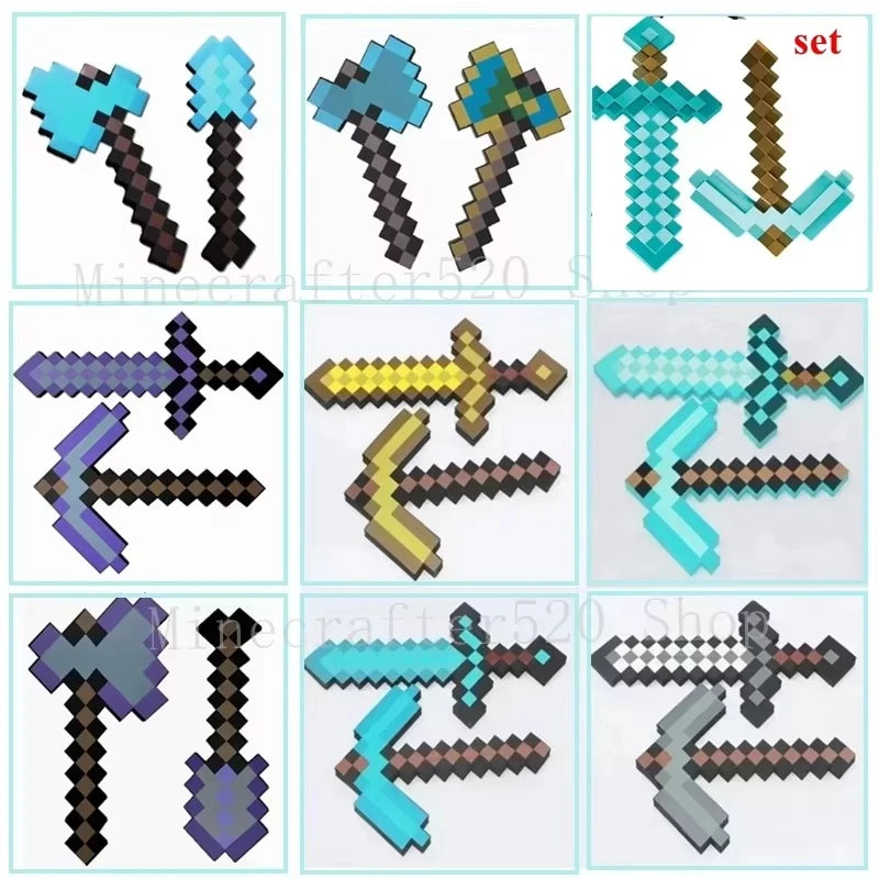 Hot Minecrafte 2pcs/set Design Figure Blue Diamond Sword Soft EVA Foam Action Figure Model Toy Ax Shovel Kits Toy For Fans Gift