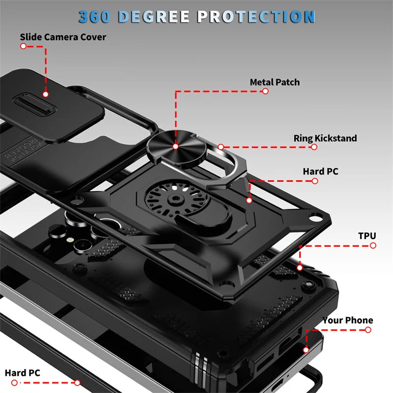 360 Full Protection Phone Case For Samsung Galaxy S25 Ultra S25 Plus Case Armor Car Magnet Ring Stand for GalaxyS25 + S 25 Cover