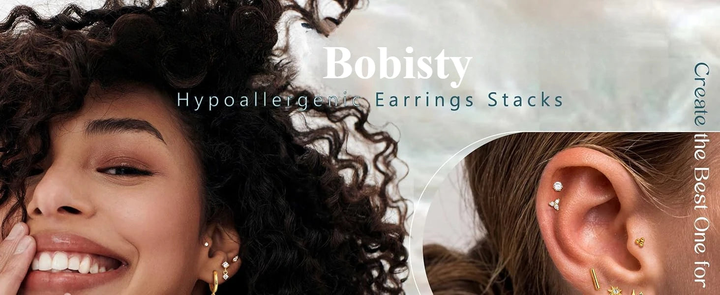 Bobisty 1pc Earrings for Sensitive Ears Surgical Stainless Steel Earrings for Women Dainty Flat Back Earring Stud Hoop Cartilage