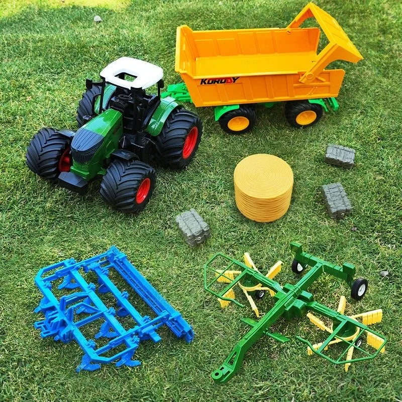 Tractor Toy Car Model Trailer and Accessories Simulation Children's Farmer Car