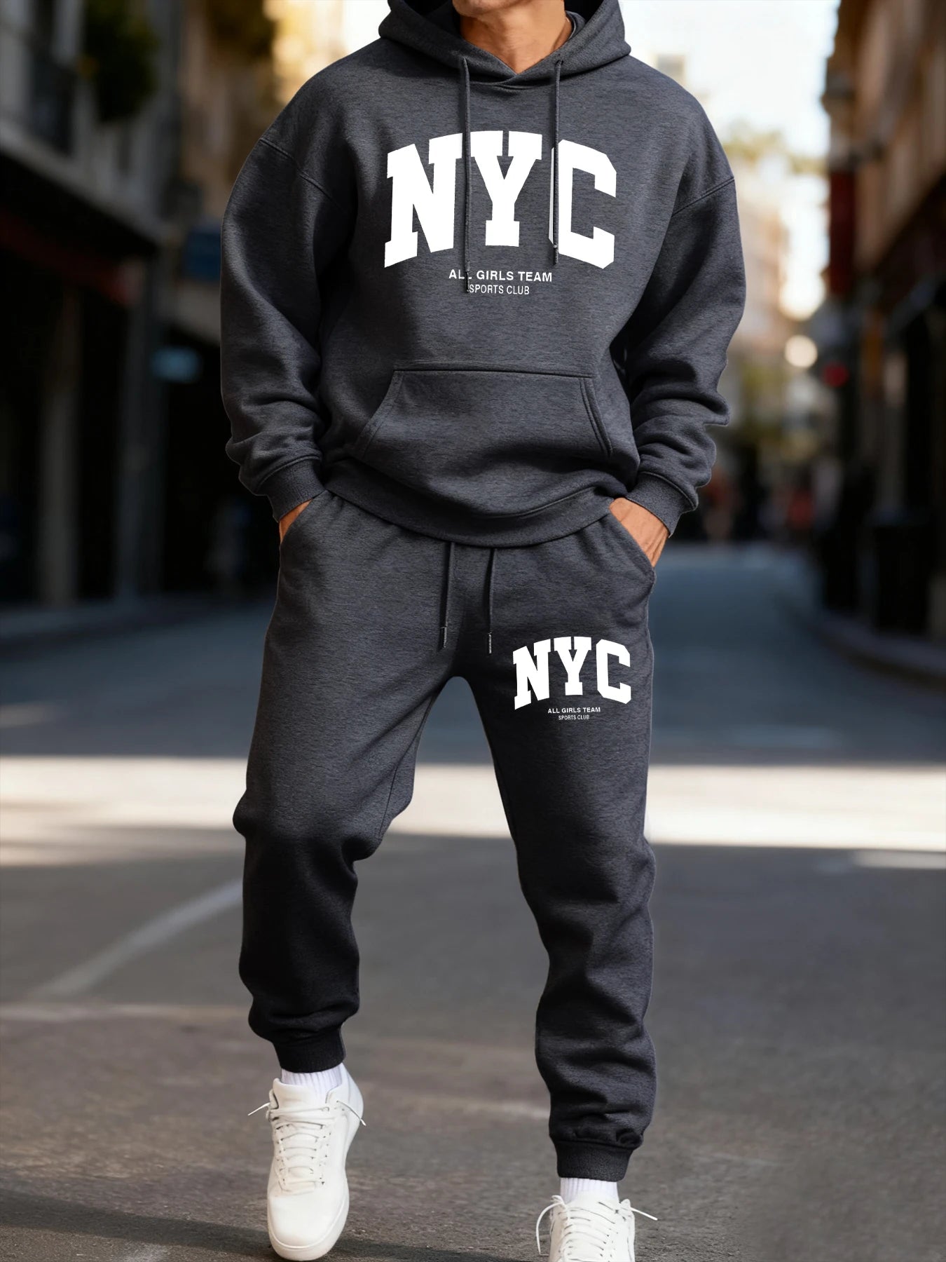 New York City Letter Eye-Catching Print Mans Hoodie Set Casual Winter Two Pices Sets Sporty Jogging Pants Fashion Autumn Hoodies