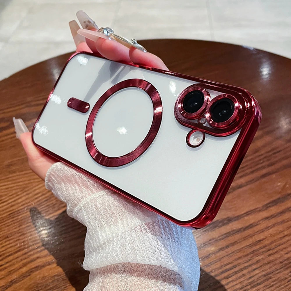 Luxury Clear Plating Magnetic Phone Case for Samsung Galaxy S25 S24 S23 FE S22 S21 S20 Plus Note 20 Ultra A55 A35 A15 A05 Cover