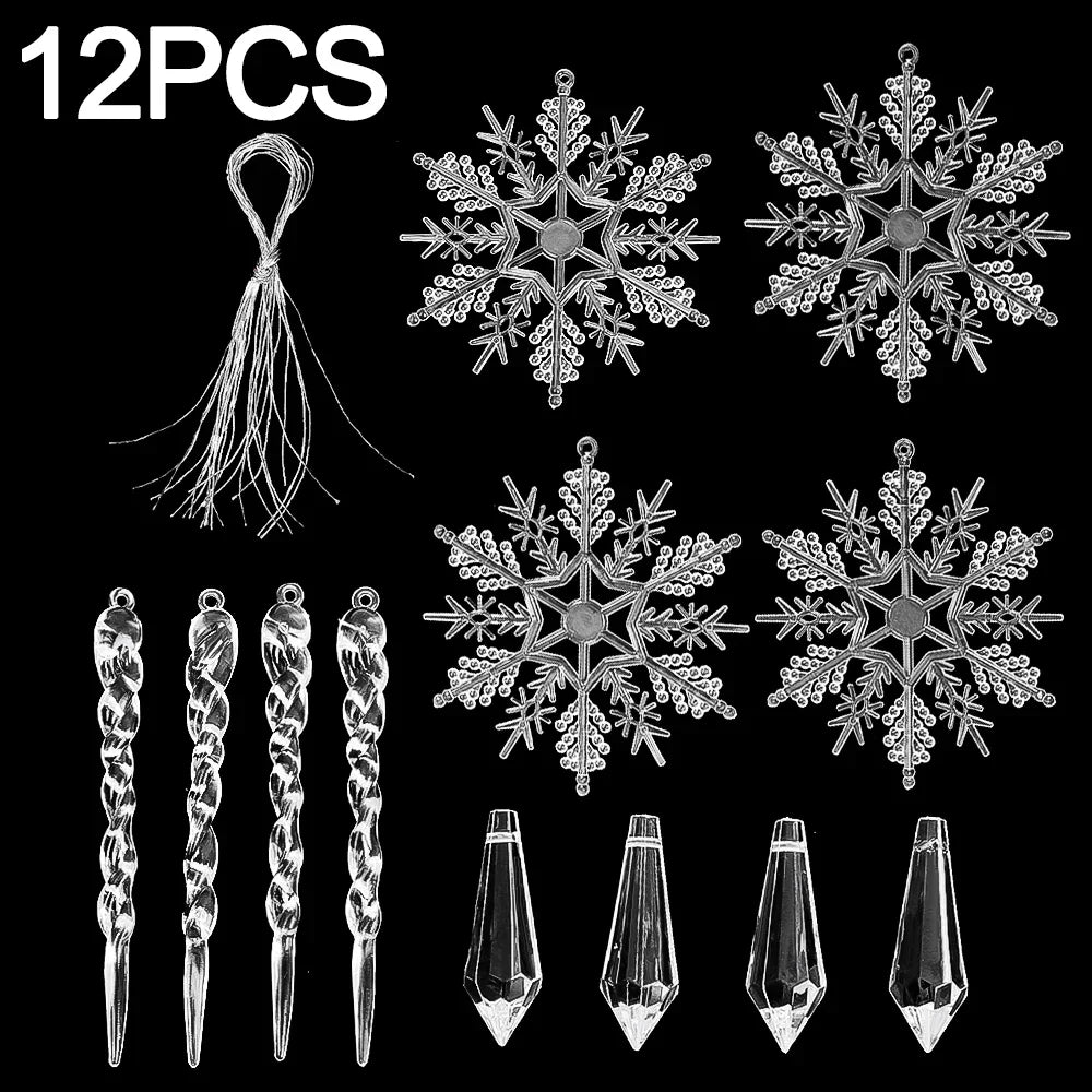 24/5PCS Crystal Clear Snowflake Icicle Pendants Acrylic Christmas Tree Ornament Christmas Holiday Home Party Hanging Decorations