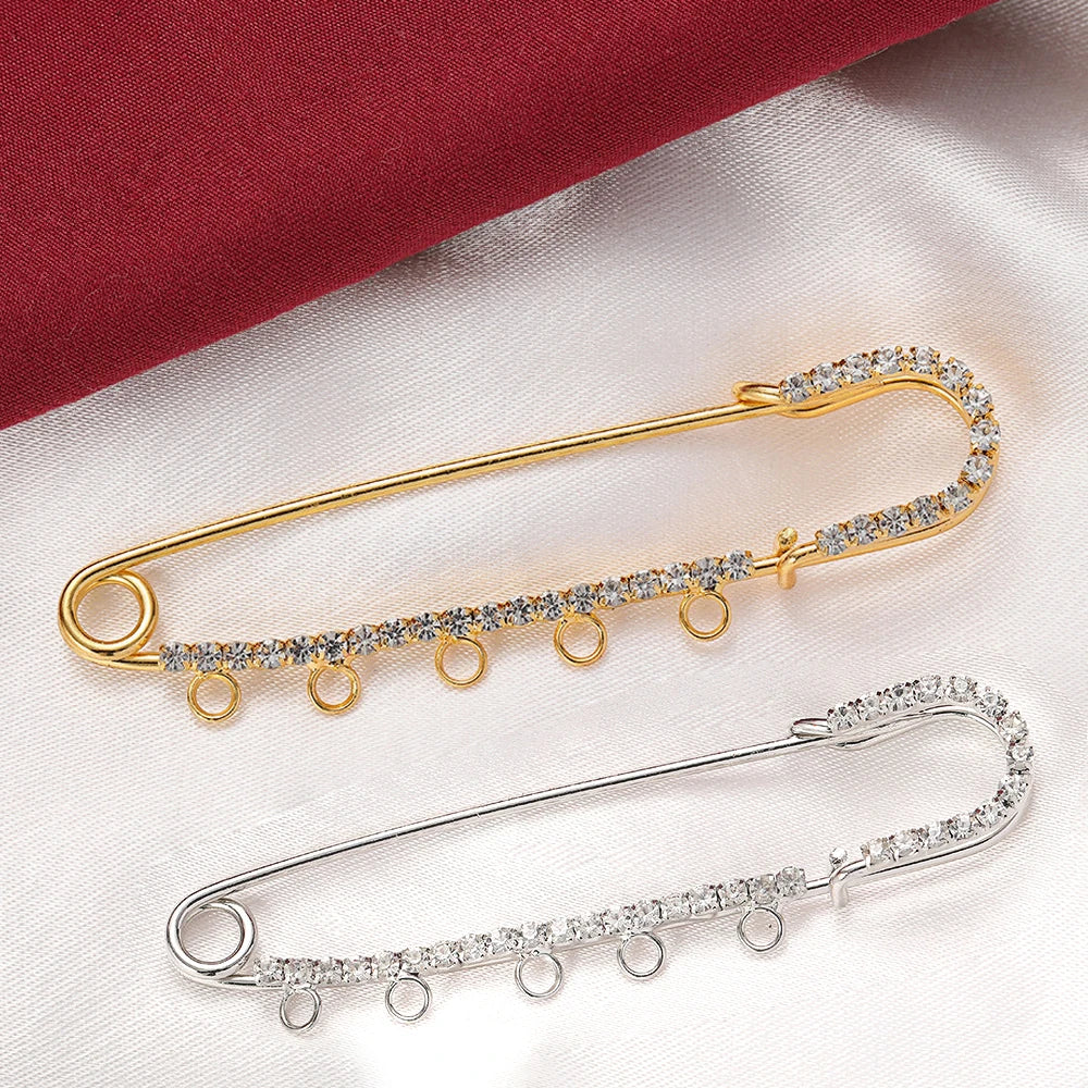 5pcs Rhinestone Large Safety Pins Crystal Brooch with 3/4/5 Loops for DIY Blankets Skirts Knitted Fabric Crafts Jewelry Making