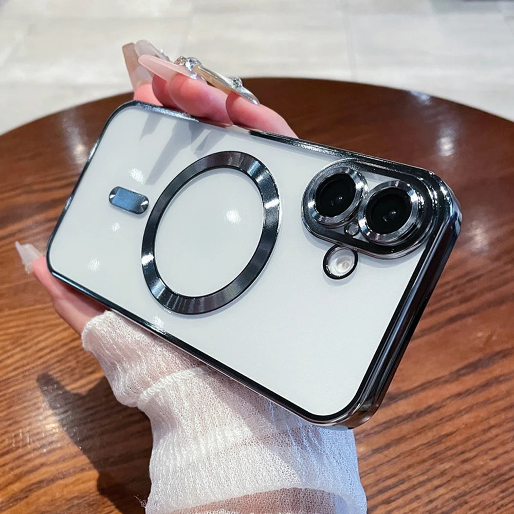 Luxury Clear Plating Magnetic Phone Case for Samsung Galaxy S25 S24 S23 FE S22 S21 S20 Plus Note 20 Ultra A55 A35 A15 A05 Cover
