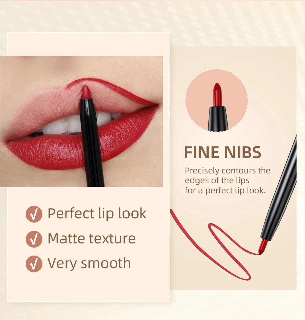 12pcs/set Lip Liner Pencil Waterproof Long Lasting Lipstick Matte Nude Contour Lipliner Pencil Lipstick Pen Lip Tint Cosmetics