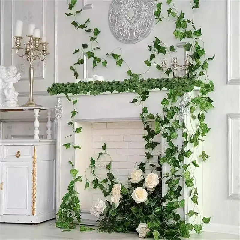 2.1M Green Ivy Leaf Hanging Vine Artificial Garland Silk Wall Plant Home Garden Decoration Wedding Party DIY Fake Wreath Leaves