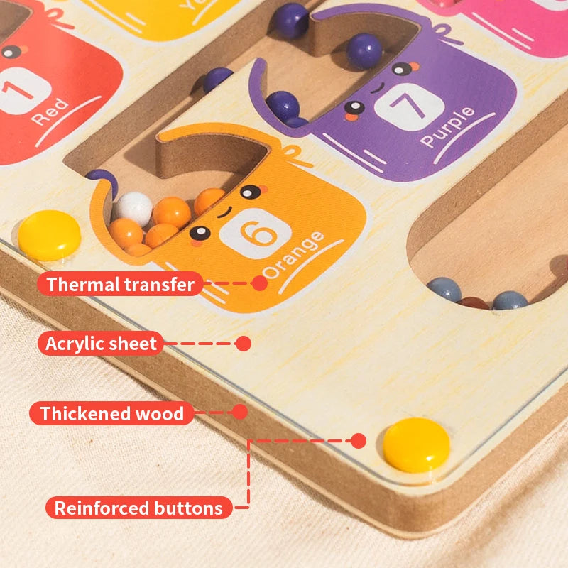 Montessori Magnetic Color Sorting Games Maze Board Pen Moving Bead Games Wooden Control Sensory Math enlightenment toys for Kids