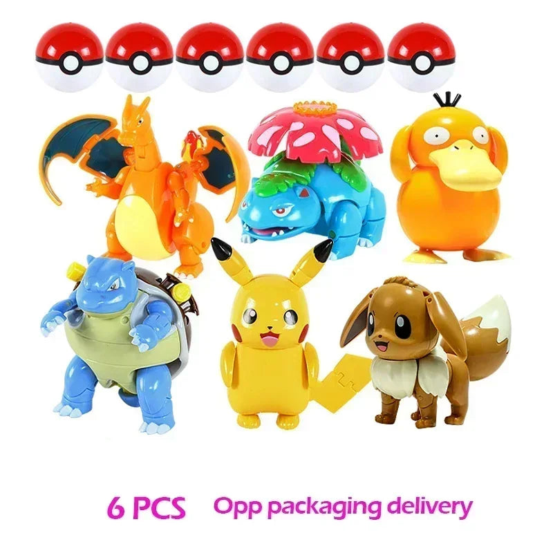 Pokemon Ball Deform Mewtwo Figure Pokeball Action Figurine Pikachu Charizard Gengar Blastoise Greninja Eevee Poke Child Toy Set