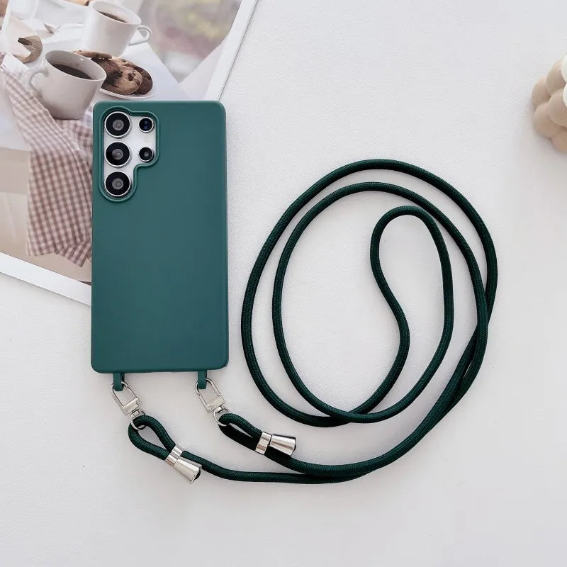 Strap Case For Samsung Galaxy S25 Ultra S21 S22 S23 Plus S24 FE S25FE A17 A56 Crossbody Lanyard Double Buckle Cord Soft Cover