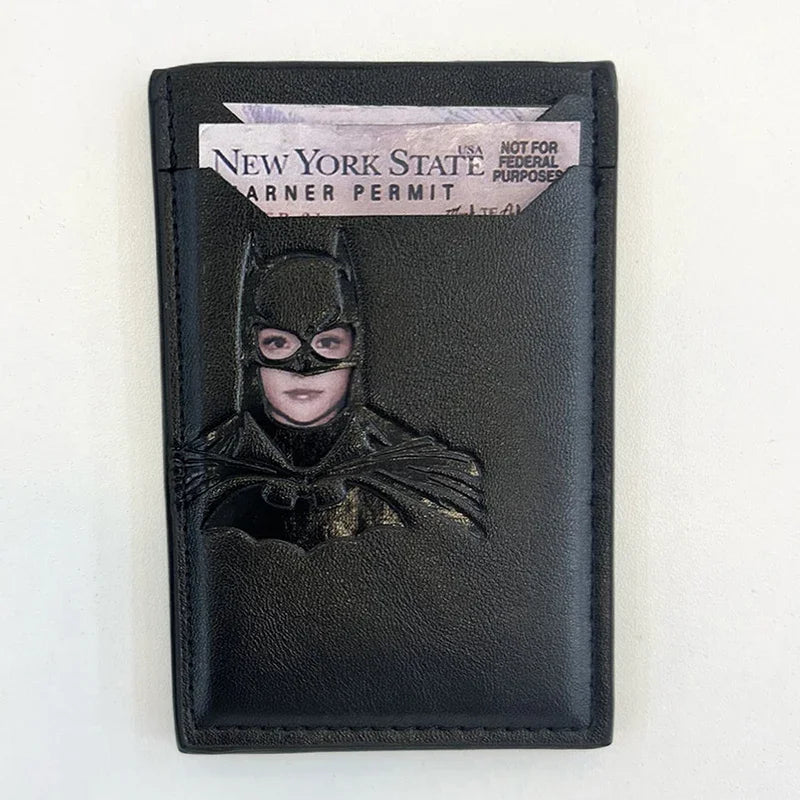 Leather Bat Wallet Personalized Superhero Mask Card Holder Bat ID Heroic Wallet Gift