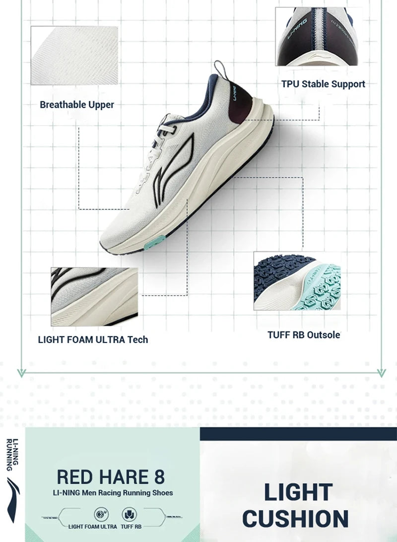 Li-Ning Men RED HARE 8 Racing Running Shoes LIGHT FOAM ULTRA Reflective Cushion Stable Shoes LiNing Light Sneakers ARPV001