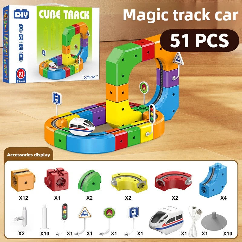 Children Magic Track Train Electric Assembled Building Blocks Magnetic Rail Car Maze Educational Toys for Kids Christmas Gifts